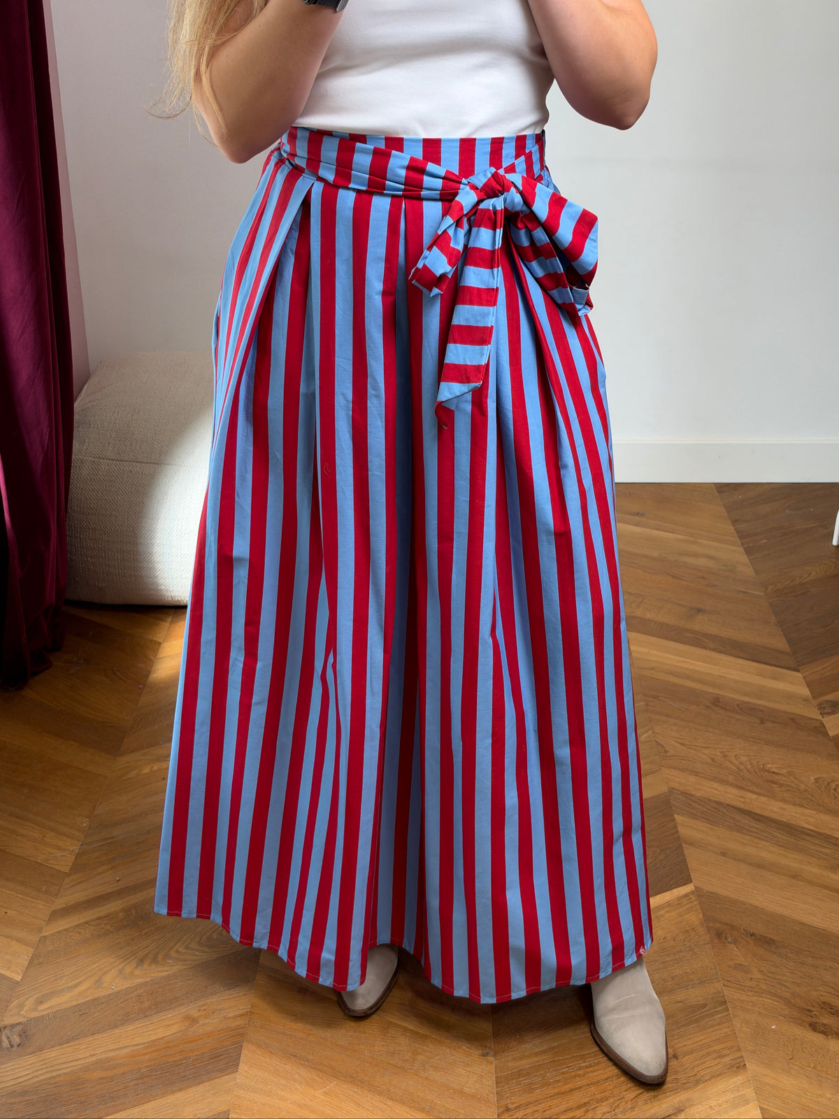 Jupe longue Audrey bleue et rouge