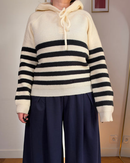 Pull à capuche rayé Beige