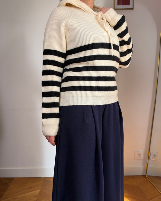 Pull à capuche rayé Beige
