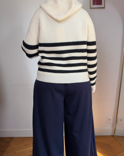 Pull à capuche rayé Beige