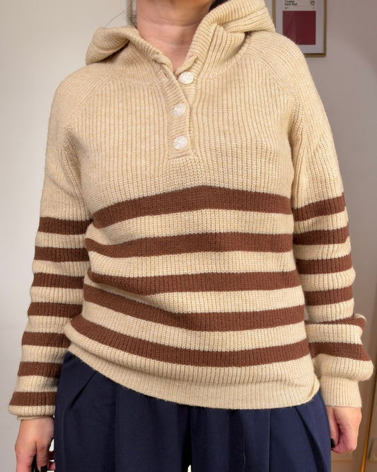 Pull à capuche rayé Camel