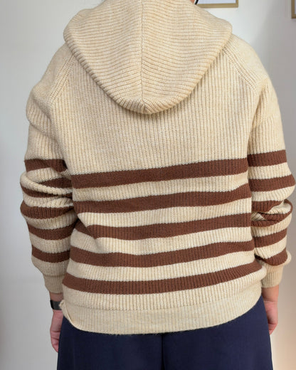 Pull à capuche rayé Camel