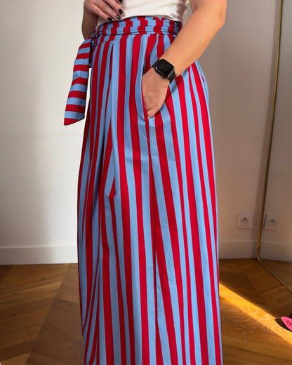 Jupe longue Audrey bleue et rouge